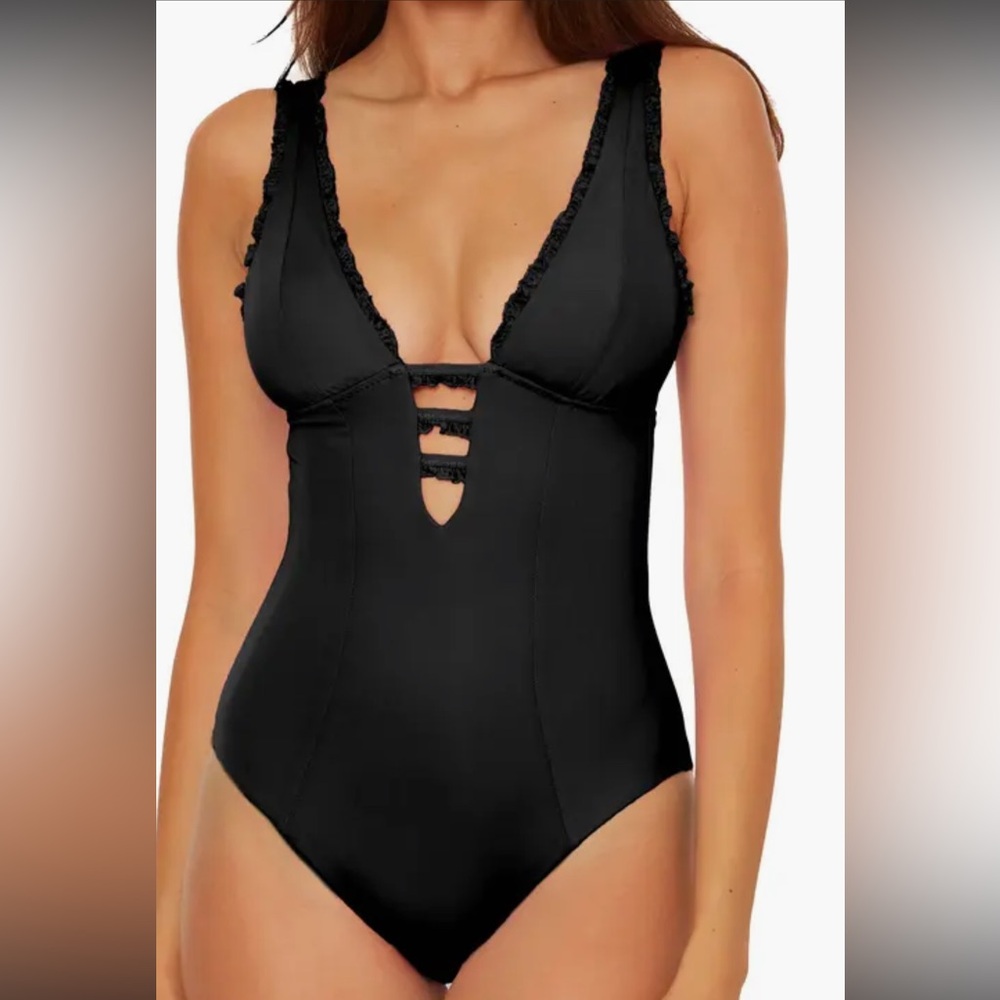 Becca Frills Plunge One-Piece Swimsuit-S